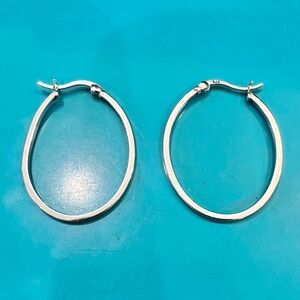 Sterling Silver Oval Hoop Earrings - Silver